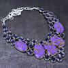 Natural Copper Charoite, Amethyst Gemstone 925 Sterling Silver Necklace 18" W8u94