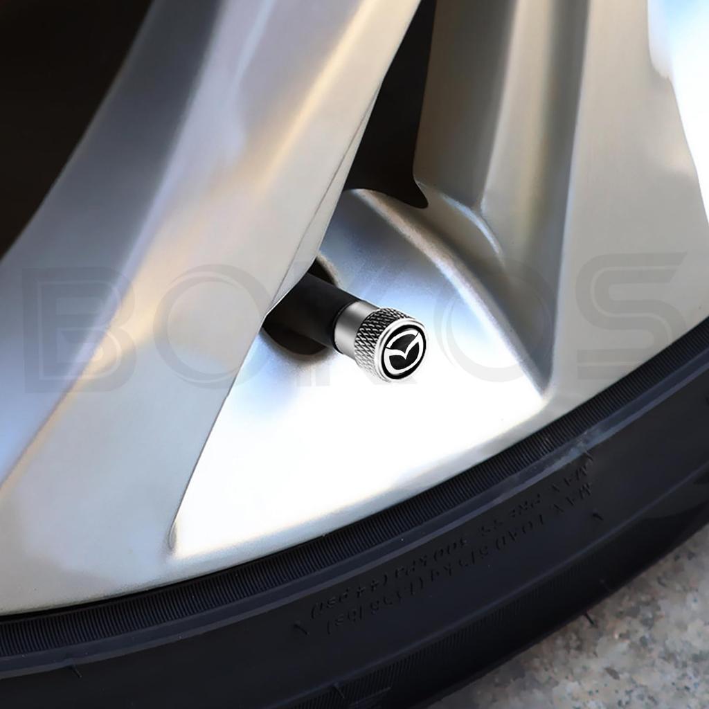 Tire Valve Caps for Mazda Mazda Mazda Mazda Mazda Mazda Stylish Atenza, Axela, CX-3 MS, CX-4, CX-5, CX-8 - Dress-up (Silver)