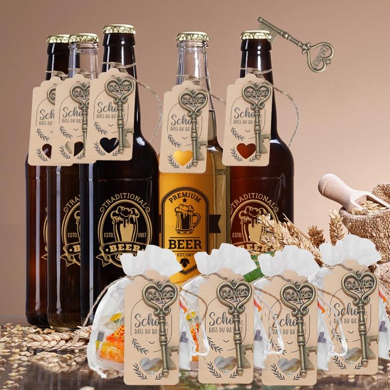 Hochzeit für Schlüssel-Flaschenöffner 50er Pack mit Wunsch-Anhänger Hanfseilen für Geschäftstreffen Brautparty Hochzeitsdankes-Geschenk