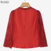 ZANZEA Women Casual V-Neck 3/4 Sleeve Lace Patchwork Slim Blouse