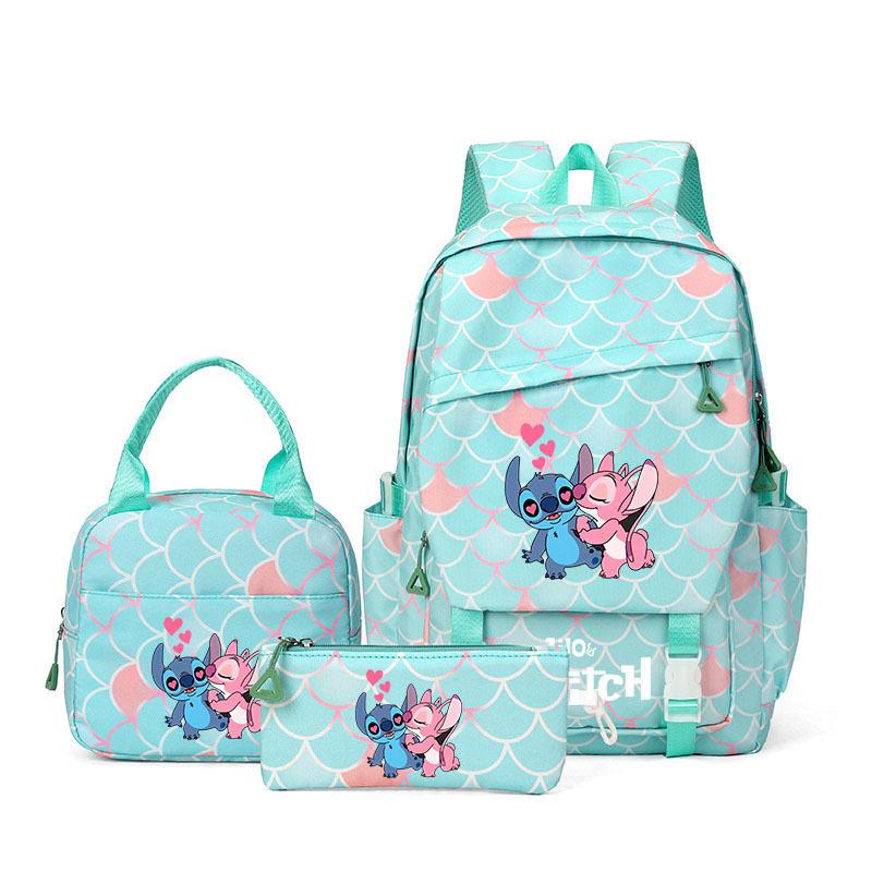 Student Schoolbag Three-Piece Large-Capacity Backpack Lunch Bag Pencil Case Diy