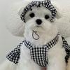 Plaid Pet Dress Set with Hood for Small Dogs and Cats, 100% Polyester, Pullover Style, Random, Belt Skirt, Pet Clothes
