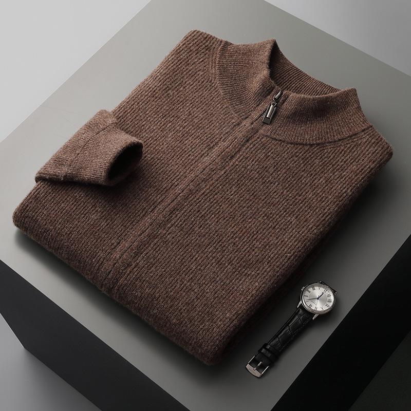 Men`s 100% Pure Wool Zipper Cardigan: