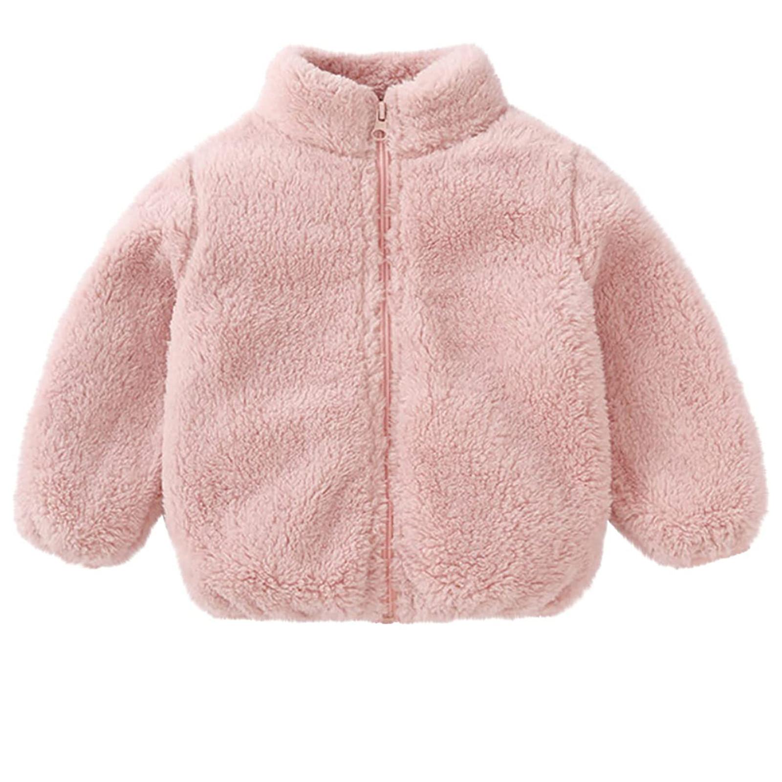 

Симпатичное однотонное толстое флисовое пальто на молнии для маленьких девочек и мальчиков, теплая верхняя одежда 90/M розовый
