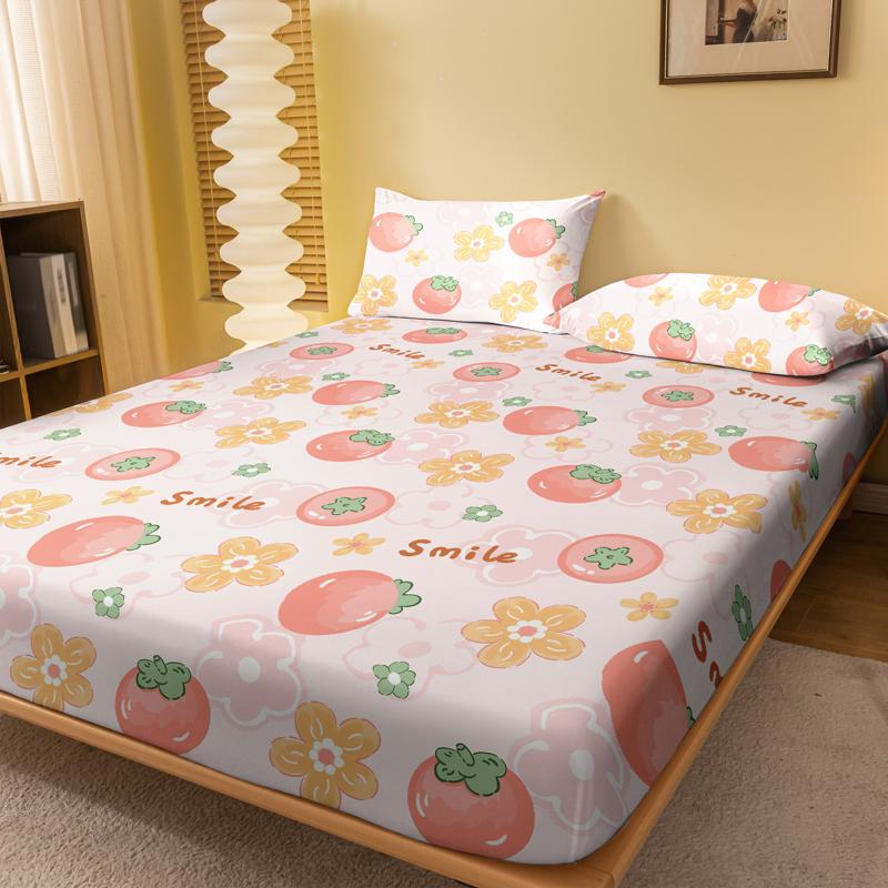 1 Simple Modern Plant Flower Fruit Printed Matte Fitted Sheet, Bedroom Printed Bed Cover, Bedding (Excluding Pillowcases)