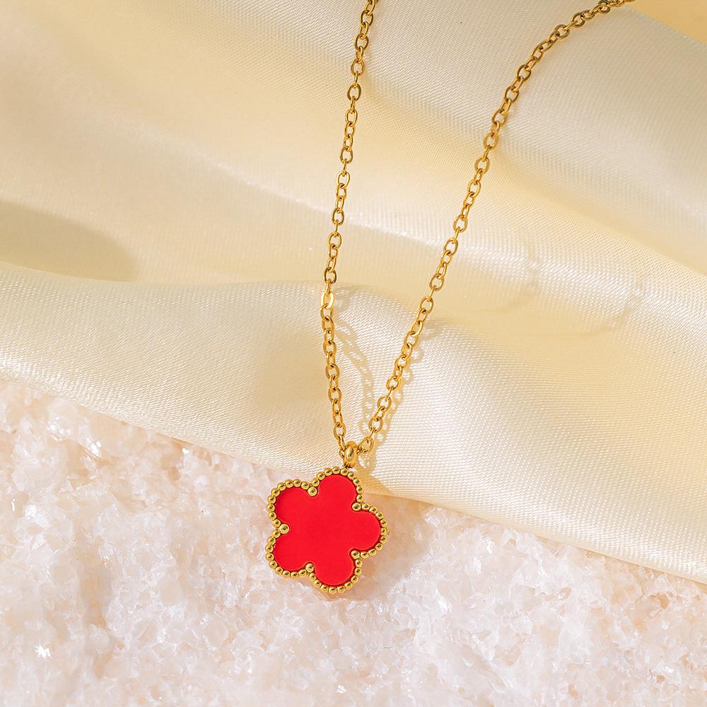 

Ожерелье-подвеска из титановой стали 18 карат, роскошное двустороннее перламутровое ожерелье с подвеской в виде клевера в горошек для женщин