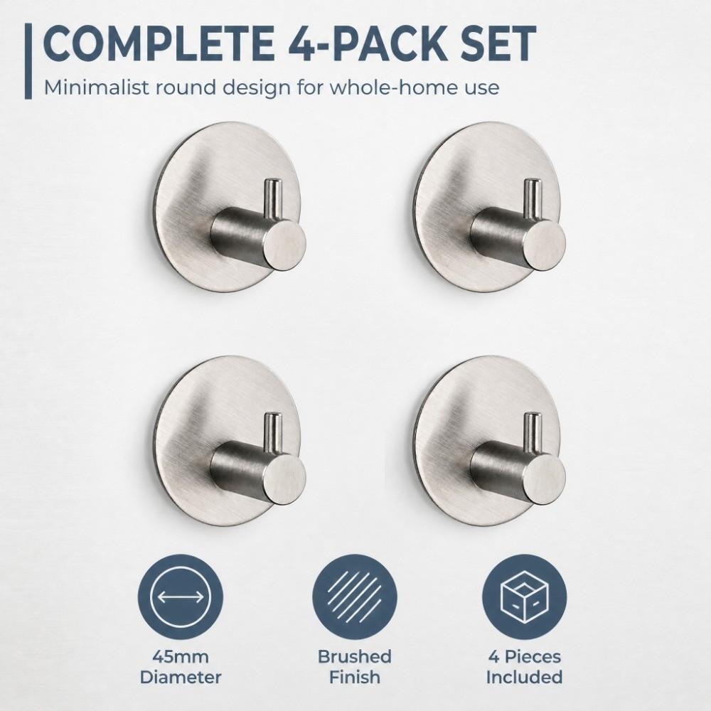 4 PCS Stainless Steel Adhesive Hook Black Silver Towel Hook Durable Wall Hook Space Saving