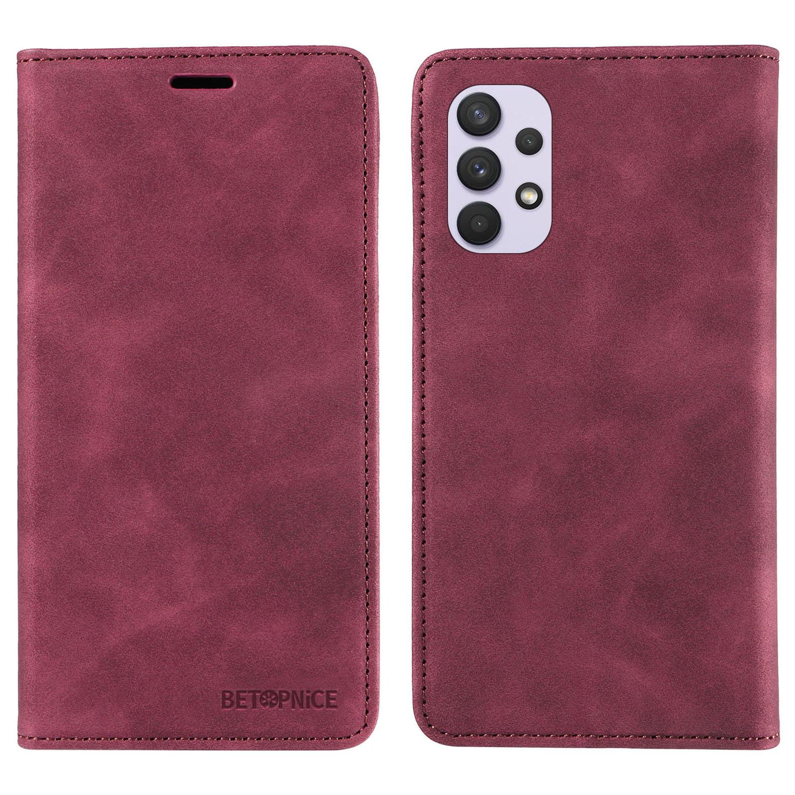 

ЧЕХОЛ ДЛЯ ТЕЛЕФОНА BETOPNICE 003 для Samsung Galaxy A32 4G (Версия ЕС) Кошелек с RFID-защитой Кожаный чехол-подставка Red