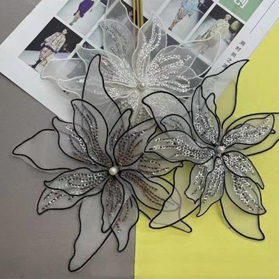 20cm DIY Flower Embroidery Patches Lace Fabric Sequins Mesh Clothes Patches Sweater Coat Accessories Sew On Flower Cloth Sticker
