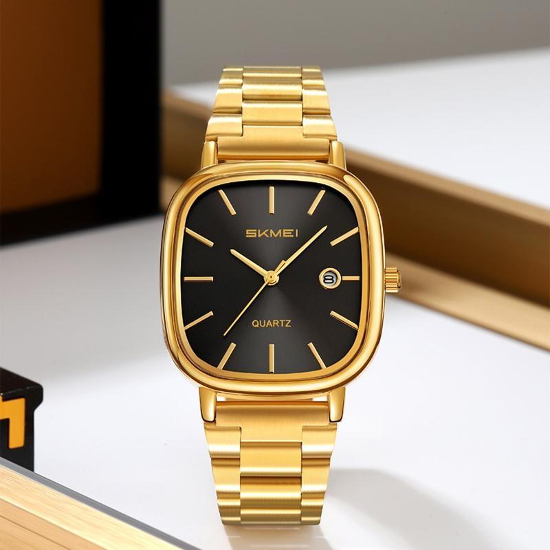 Luxury Mens Quartz Calendar Watches Stainless Steel Strap Waterproof Analog Display Fashion Casual Wristwatch
