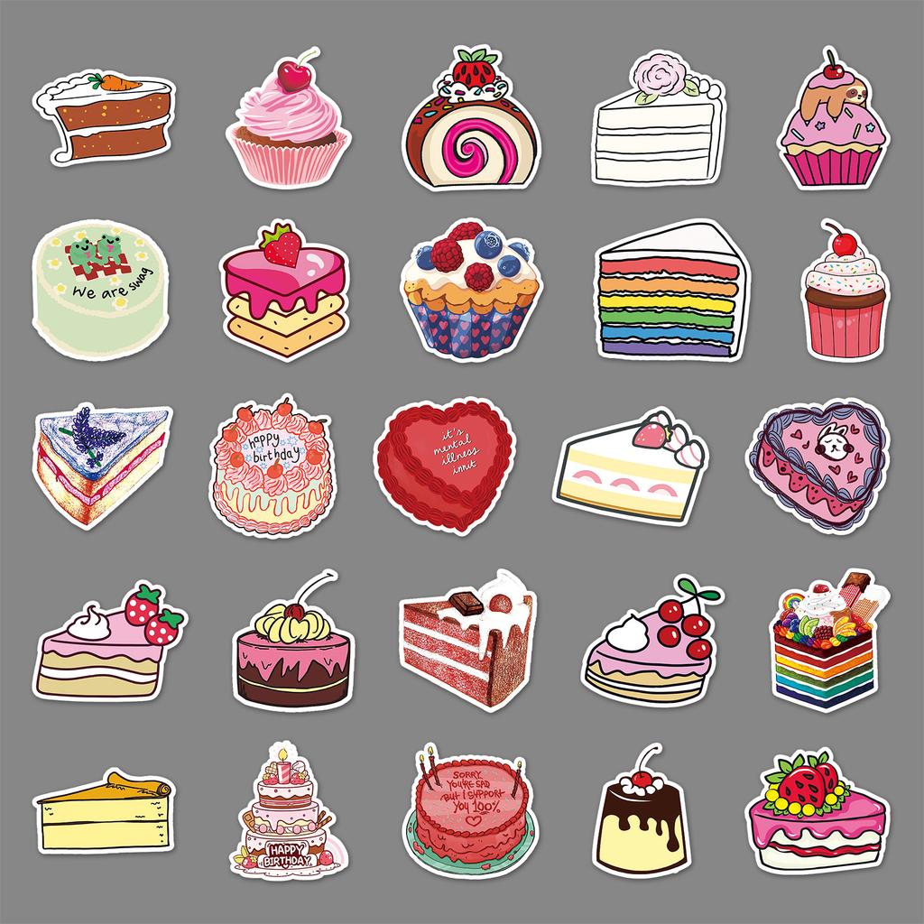 50 Cakes Doodle Personality Cartoon Small Fresh Dessert DIY Skateboard Water Cup Suitcase Sticker Waterproof