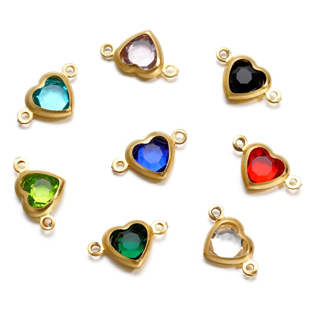 10pcs Stainless Steel Double Holes Heart with Crystal Rhinestones Bracelet Connectors for Necklace Pendants DIY Jewelry Making