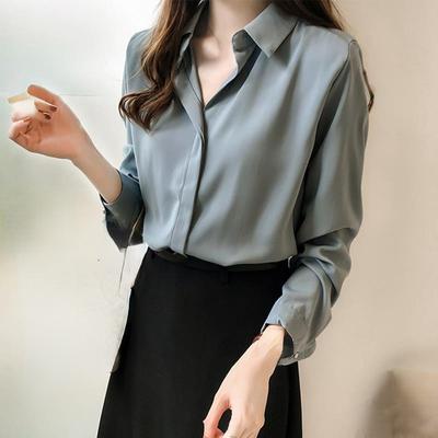Chiffon Shirt Women's Spring Loose Fit Plus Size Top Long Sleeved Professional Outfit OL Shirt
