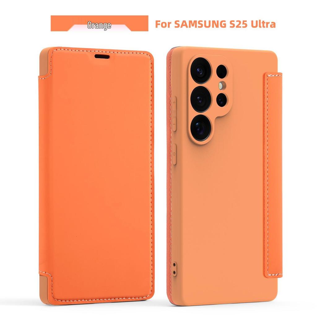 Samsung S25 Ultra/S24 Plus/S23 Leather Case: Imitation Liquid Skin, Solid Color, Card Slot, Precise Cutouts, Anti-Drop Protection