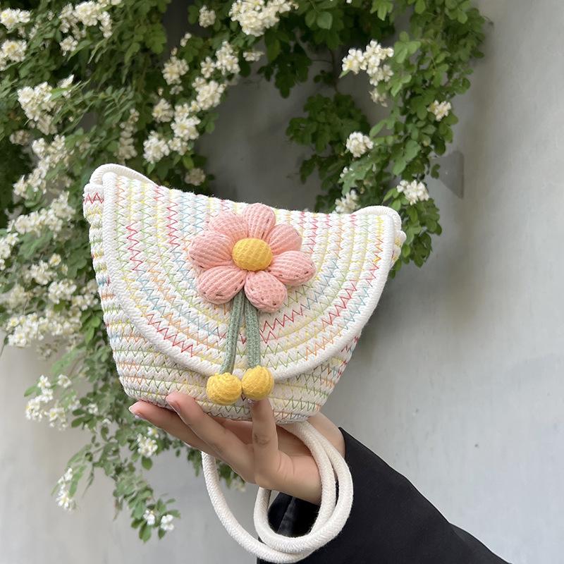 

Summer Flower Woven Crossbody Bucket Bag - Trendy Korean Style for Women