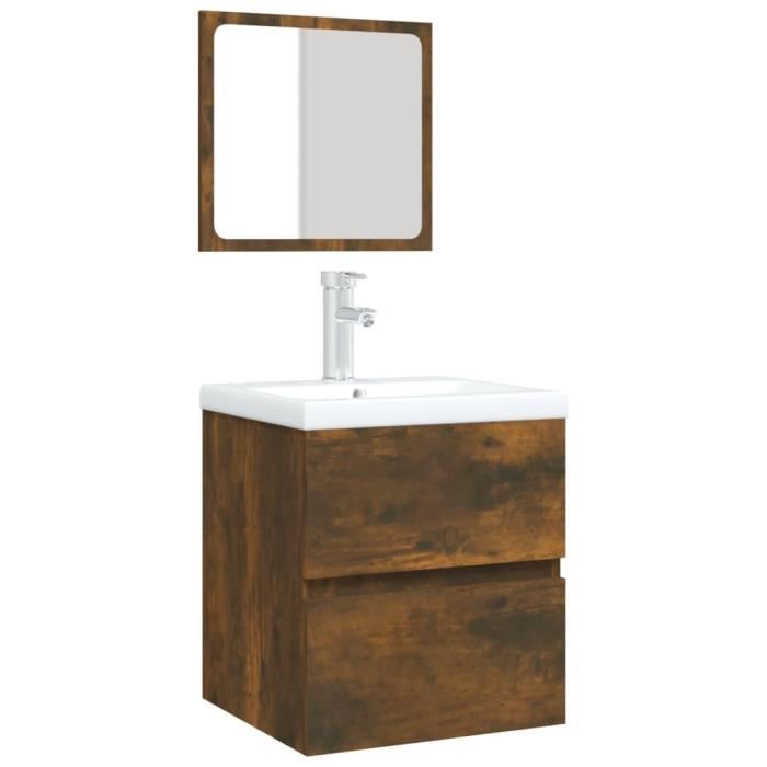 3114176 vidaXL Bathroom Vanity Cabinet and Basin and Mirror Smoked Oak