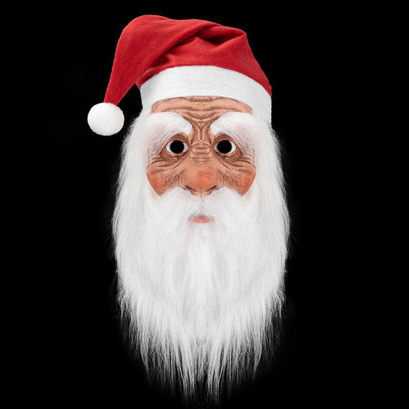 Santa Claus Christmas Latex Cap White Beard Mask Role Play Props Decoration