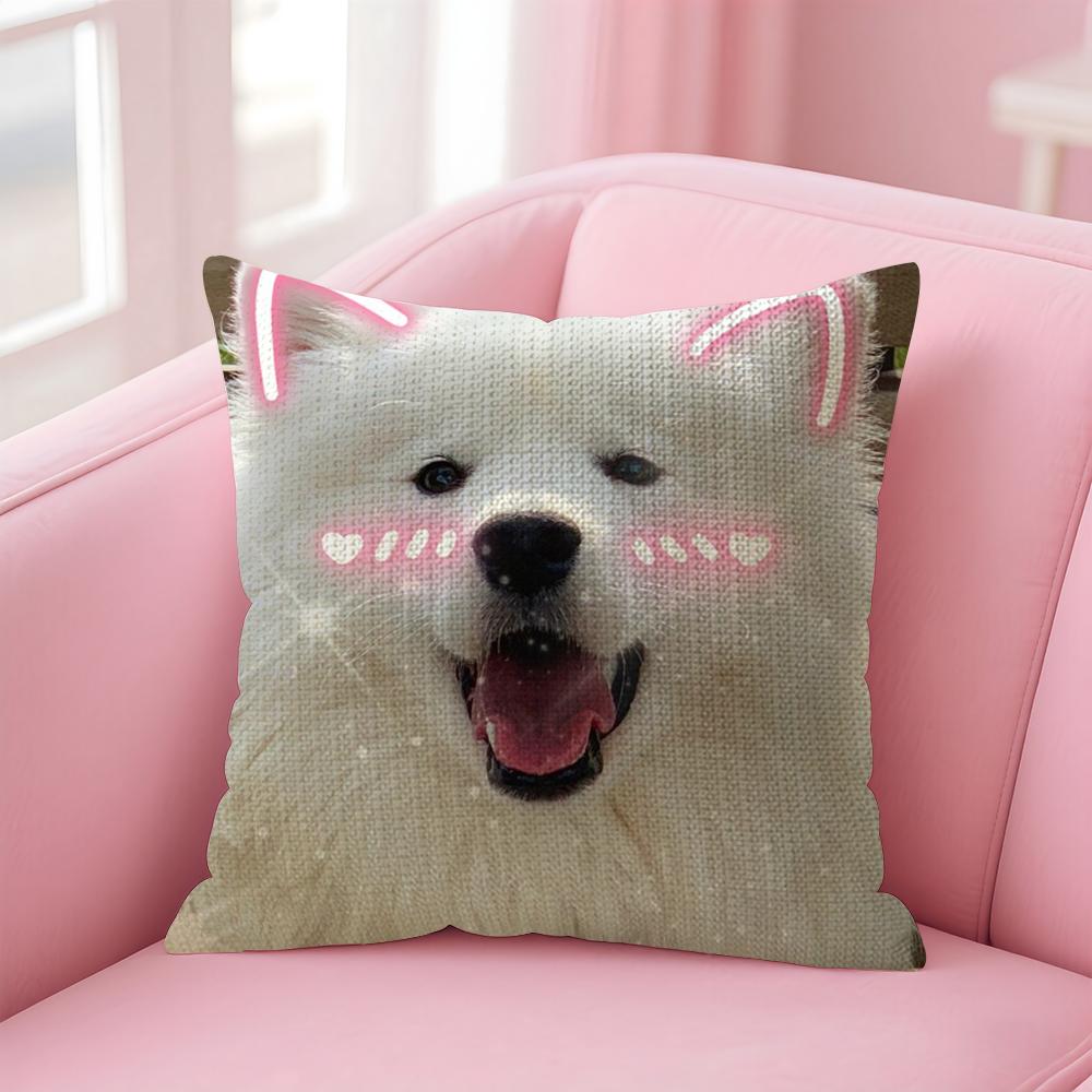 Cute Animal Dog Cat Cushion Cover Natural Linen Pillow Case DoubleSided Print Decorative Sofa Pillowcase Home Decor Gift