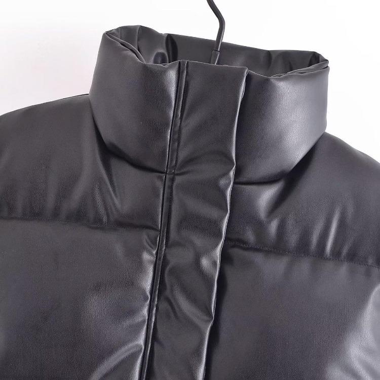 Women Winter Short Coat Cotton Imitation Leather Vest Pure Color Autumn Fashion Outerwear