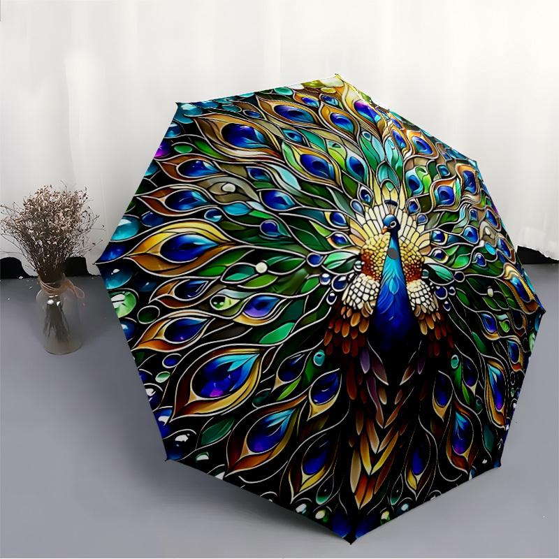 1pc Peacock Mandala Automatic Folding Umbrella - Design, Durable Iron Frame for Travel, Outdoor, Beach Fashion Accessory a0920060