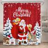 Red Christmas Shower Curtain Set Funny Santa Claus Gift Green Pine Branches Xmas Balls Home Bathroom Decor Bath Mat Toilet Cover