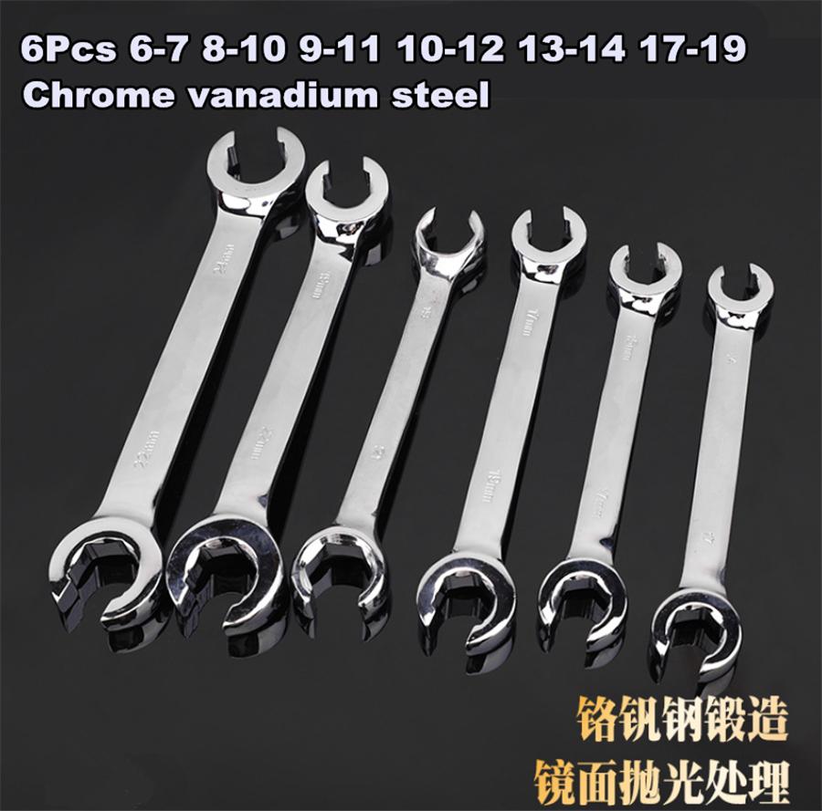 6 Pcs 6 Point Chrome Vanadium Steel Metric Flared Nut Spanner Wrench Set 6- 19Mm