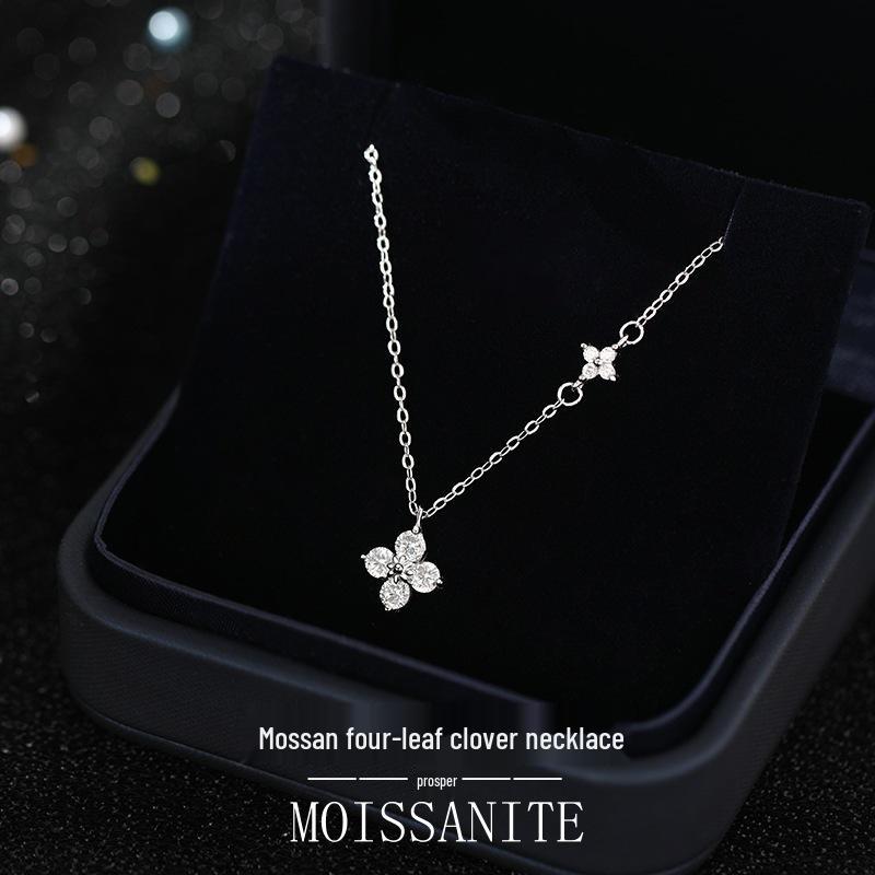 925 Sterling Silver Moissanite Four-Leaf Clover Pendant Necklace, 1.2 Carat for Women