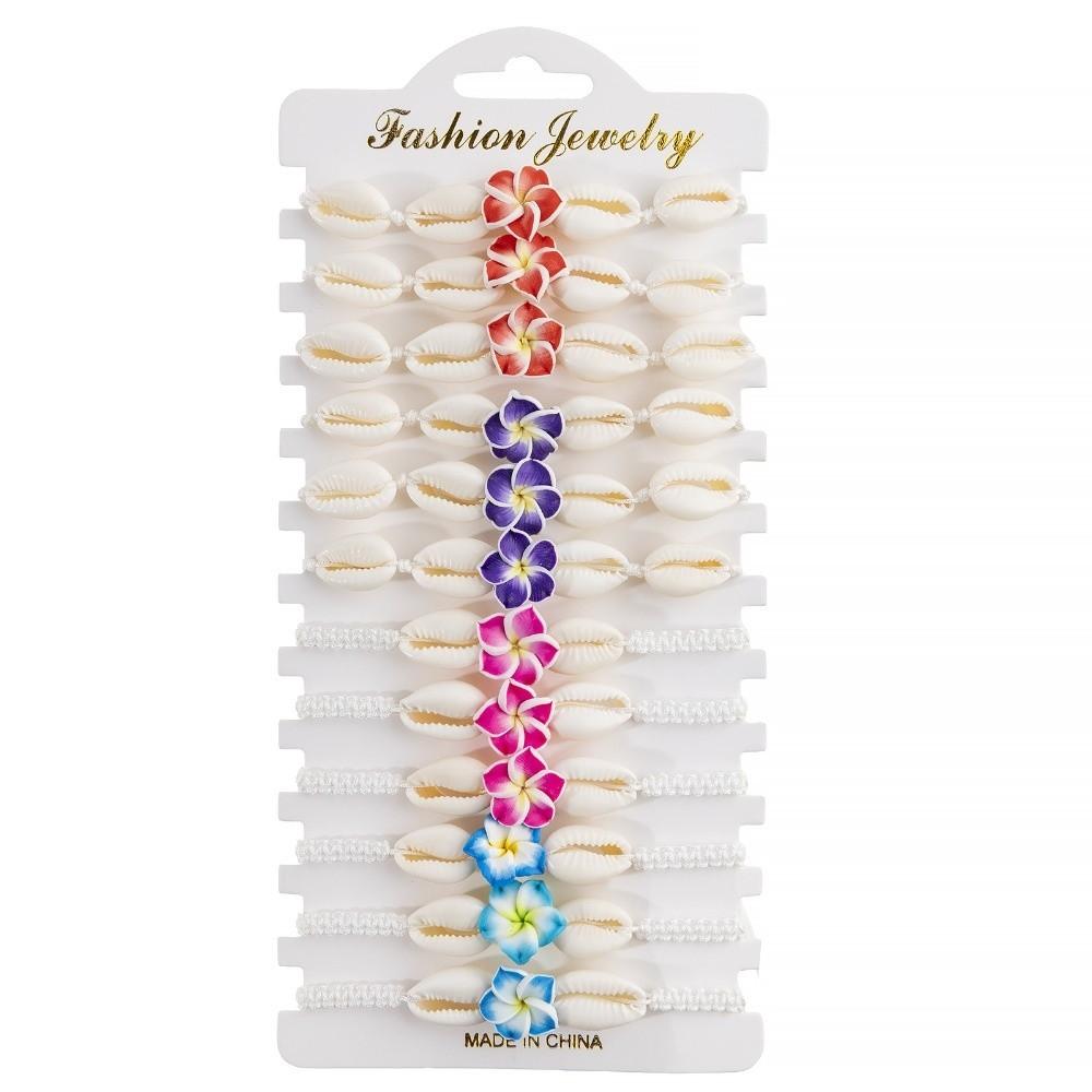 12Pcs/Set Bohemian Shell Flower Bracelet Set Adjustable Stackable Hand Chain Gifts