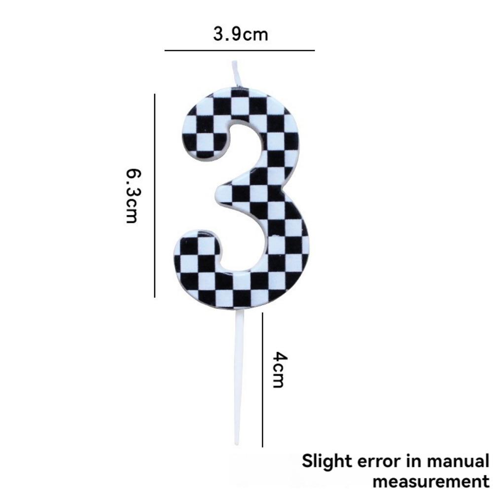 1/6/12/13 Pcs Racing Cars Themed Birthday Candles Black and White Race Number Checkered Candle Cake Topper for Racing Car Party
