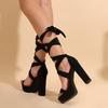 Sandales d'été à lacets et talon bloc, bout ouvert, à brides pour femmes, Chaussures à plateforme à lacets pour boîte de nuit et fête