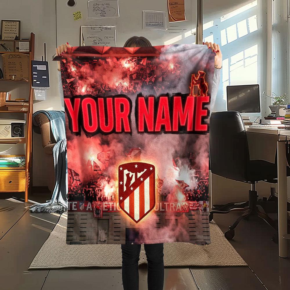 Custom Name,Atlético Madrid Printed Flannel Blanket, soft throw for bedroom sofa, washable, Christmas present, great gift.
