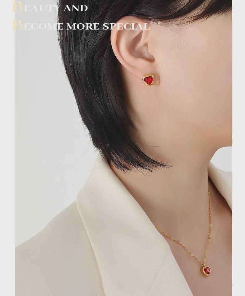 French Niche Multi-Color Zircon Love Pendant Necklace & Earrings Set