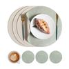 Popular cowhide pattern PU round leather placemat coaster waterproof and oil-proof can be wiped, easy to clean and high temperature resistant