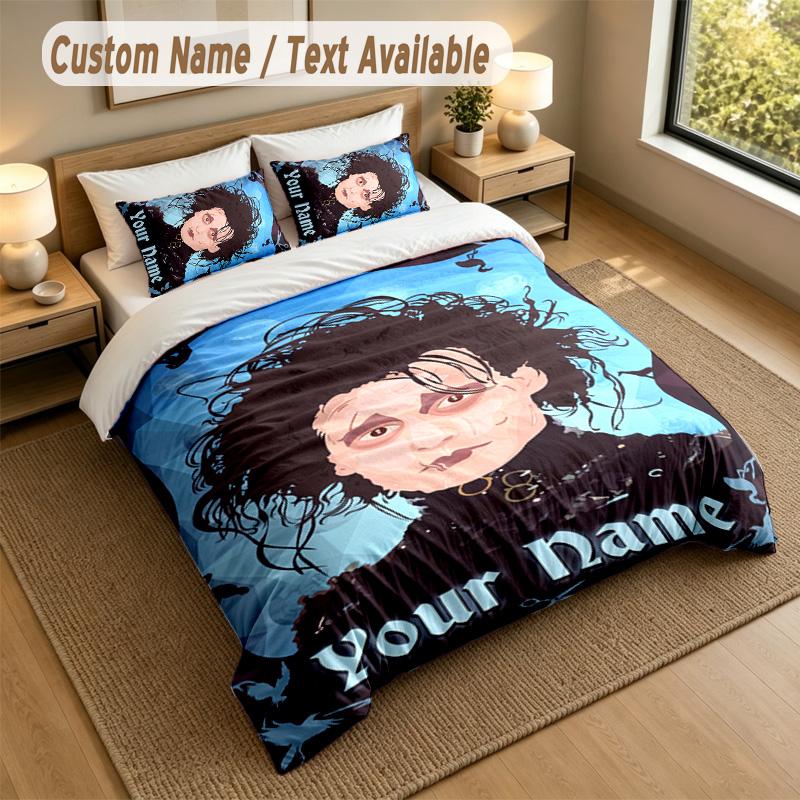 3Pcs Bedding Set Custom Name Text, 1 Sheet 2 Pillowcases Home Bed DecorEdward Scissorhands
