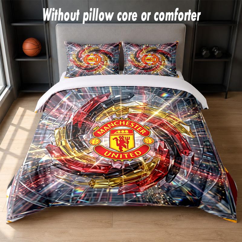Manchester United Diseño Juego de Cama Ropa de Cama 1 Funda Nórdica + 2 Fundas de Almohada Suave Transpirable Ropa de Cama para el Hogar