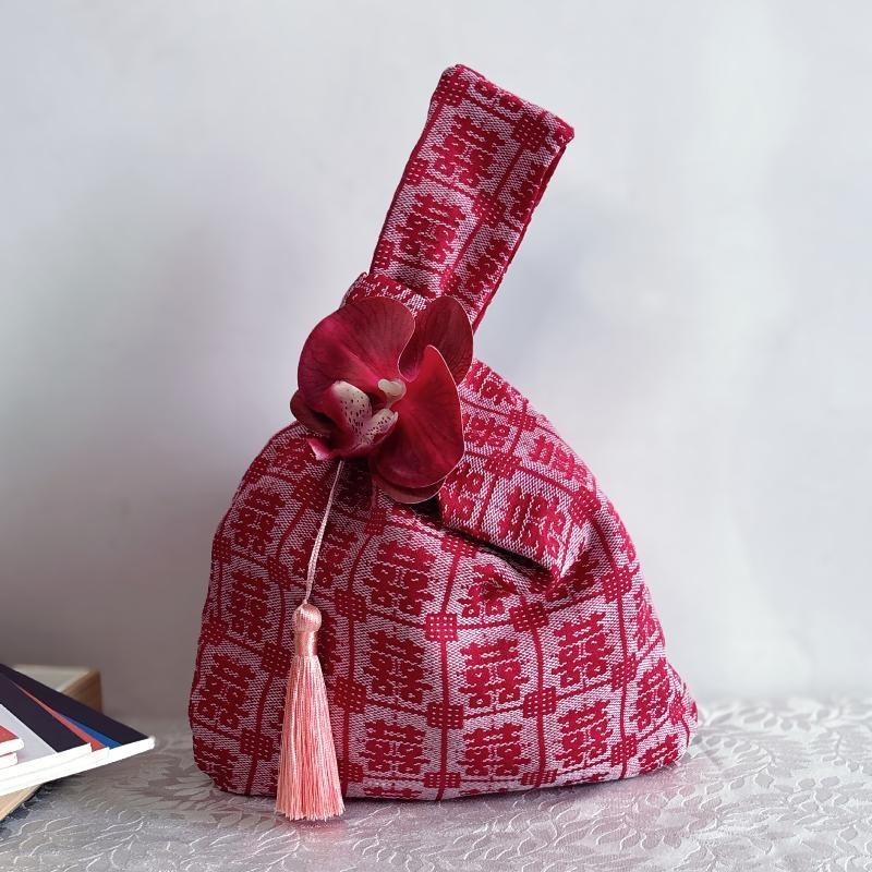 Small Item Pouch Tassel Knot Wrist Bag Storage Bags Flower Pendant New Chinese Style Handbag Cosmetic Bag Lunch Bag