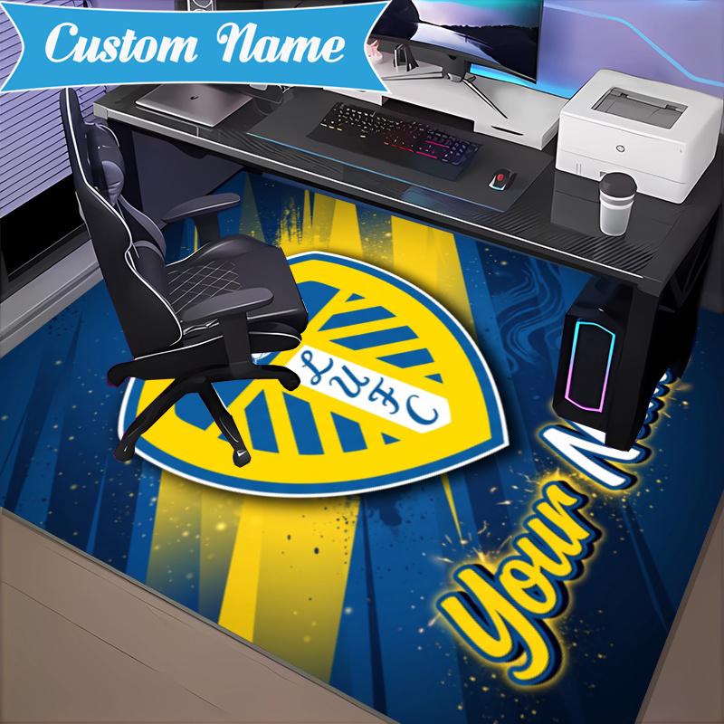 Custom Name Leeds United Carpet Non-Slip Area Rug, Durable Polyester, Ideal for Living Room, Bedroom, Entryway, Decorative Gift