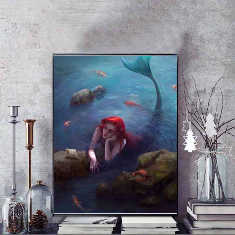 Disney 5D DIY Diamond Painting Ariel The Little Mermaid Deep Sea Realistic Illustration Embroidery Mosaic Cross Stitch Home Decor Gift Crafts