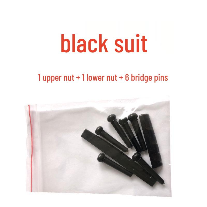 Black ABS Plastic Guitar Nut, Saddle, and String Pins Set