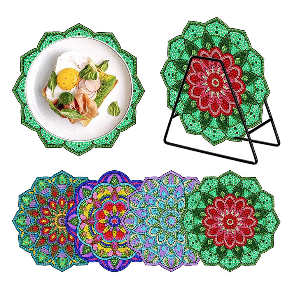 4 Pcs Wooden Diamond Painting Coasters Round Diamond Painting Placemats for Beginners Adults Art Craft Supplies for Table Decor