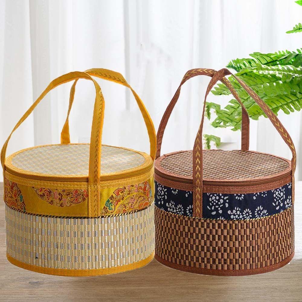 Handheld Foldable Bamboo Basket Hand Woven Dessert Food Bag  the Mid-Autumn Festival