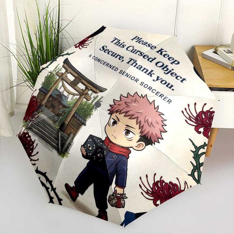 1 PC Automatic Folding Umbrella - Jujutsu Kaisen Pattern Portable Foldable Design With 8 Ribs Christmas Birthday Gifts