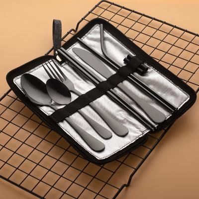 10 Pezzi Utensili Portatili Set Posate da Viaggio Campeggio Acciaio Inossidabile Set Stoviglie Coltello Forchetta Cucchiaio Bacchette Cannuccia Spazzolino Regalo