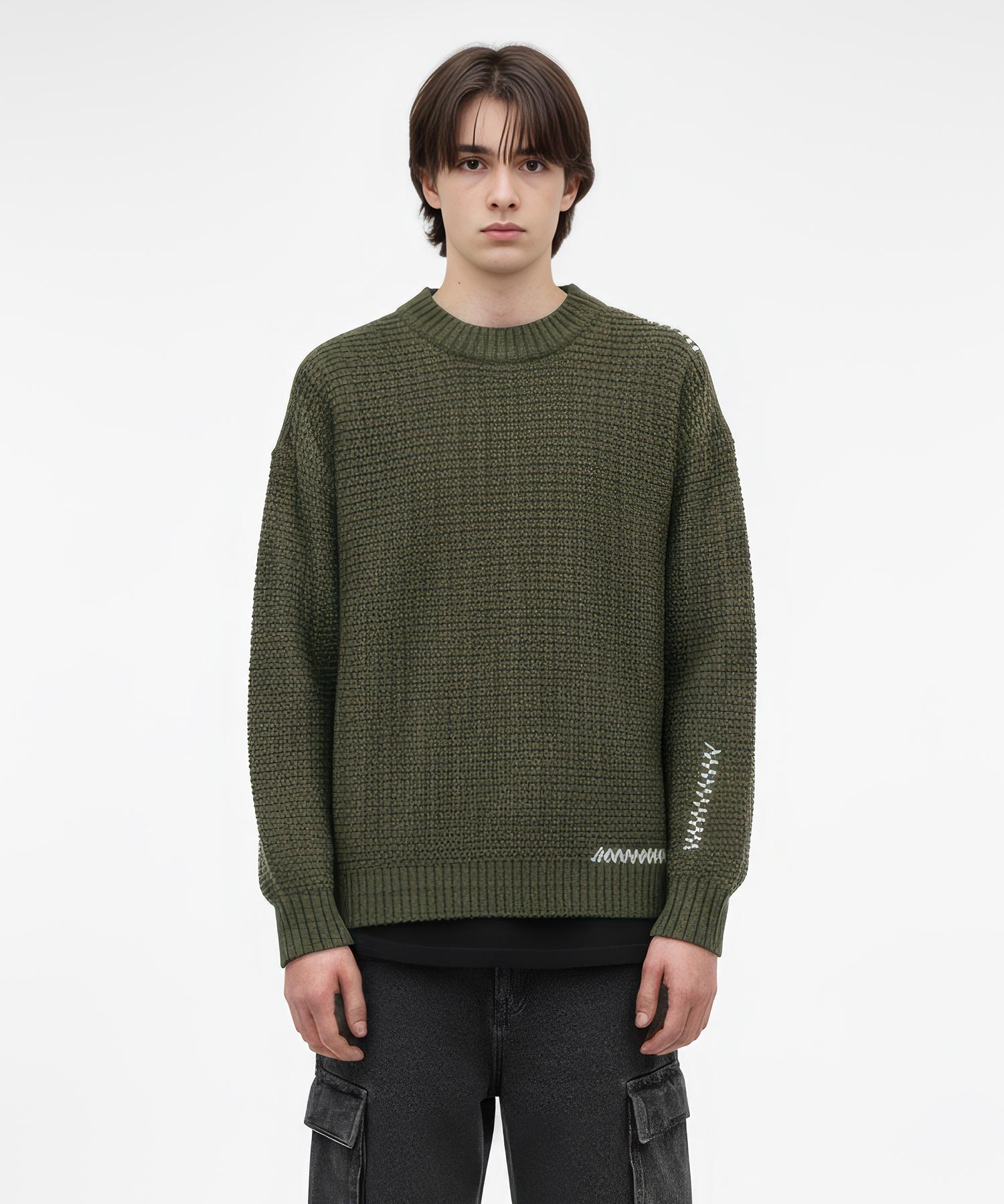 Zensai Craft Embroidered Crewneck Knit Khaki/S