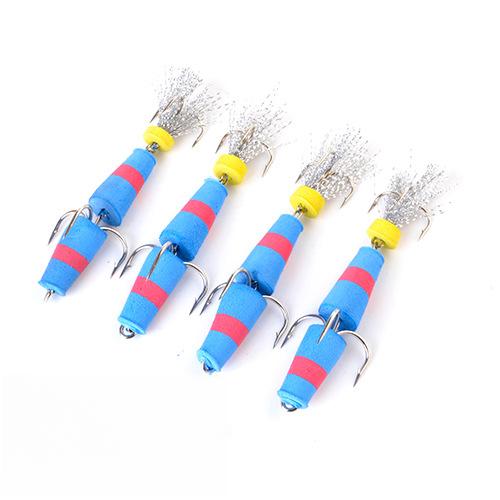 Foam Bait Triple Anchor Hook False Worm Bait Stringer Hook Floating Lure 4pcs