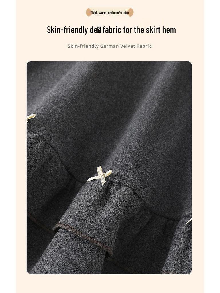 Girls' Fleece-Lined Skirt Leggings - Thickened Two-Piece for Autumn & Winter