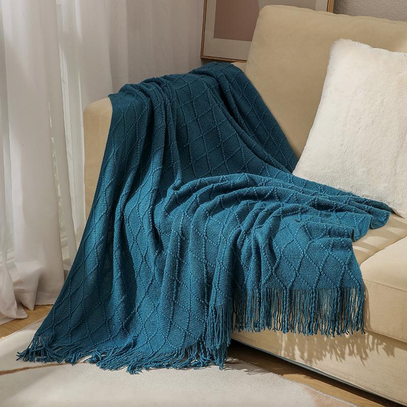 Tassel Lightweight Knitted Blanket for Sofa, Air Conditioning, Summer Naps, and Bay Windows