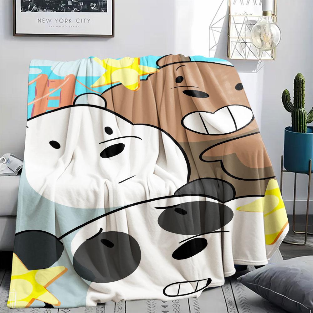 1PC We Bare Bears Patterned Flannel Blanket Suitable For All Seasons for Home Decor Warmth and Comfort Gifts Holiday Present