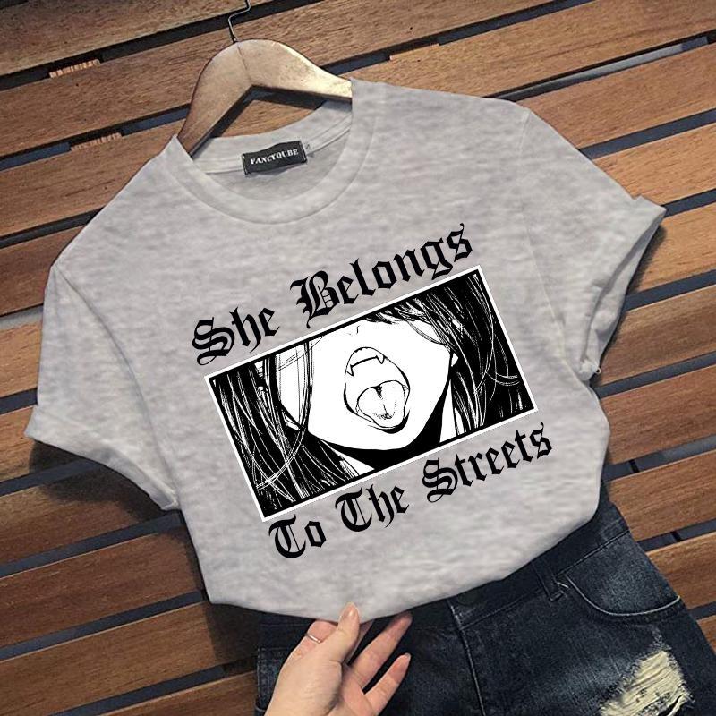 New Horror Anime Pattern Printed T-Shirt Women's Outdoor Cool Street Round Neck Loose Short Sleeve Shirt Tops