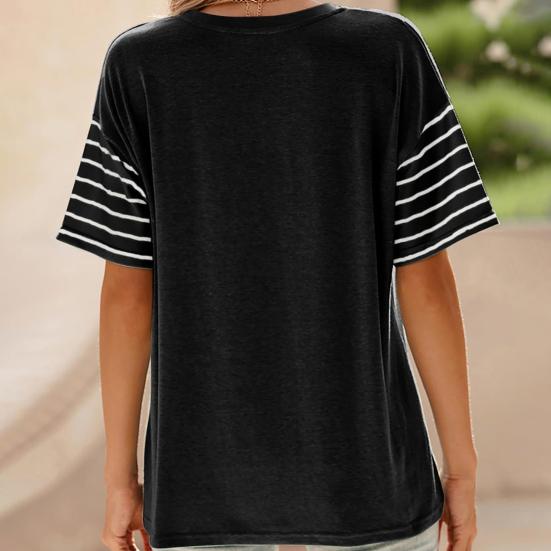 Women T-shirt Round Neck Short Sleeve Color Block Tee Shirt Loose Fit